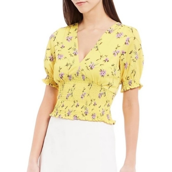 Gianni Bini Yellow Floral Crop Top - Picture 1 of 11